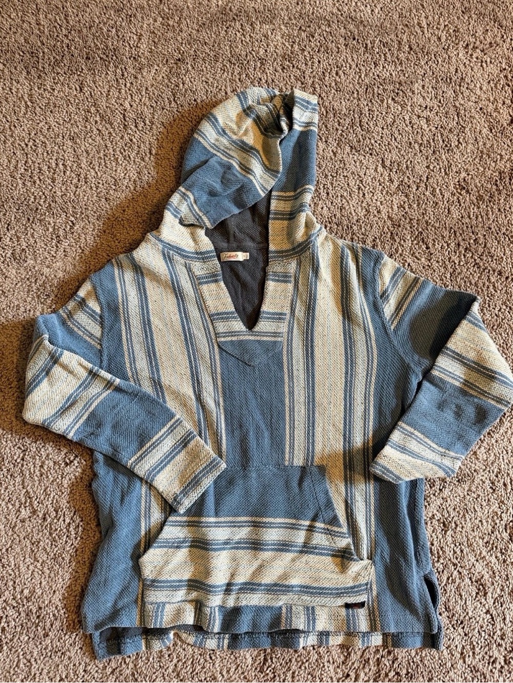 Faherty Striped Baja Beach Hoodie in Blue and Cream - Picture 6 of 6